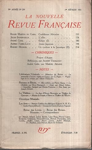 Seller image for La Nouvelle Revue Franaise Fvrier 1931 N 209 for sale by Librairie Lalibela