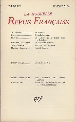 Image du vendeur pour La Nouvelle Revue Franaise - 1er Avril 1970 - 18e anne N 208. mis en vente par Librairie Lalibela