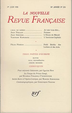 Immagine del venditore per La Nouvelle Revue Franaise - 1er Juin 1970 - 18e anne N 210. venduto da Librairie Lalibela