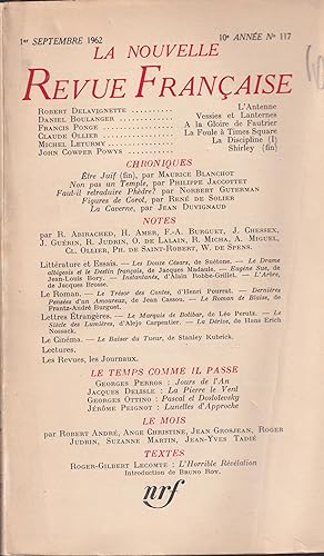 Immagine del venditore per La Nouvelle Revue Franaise. - 10 Anne - N 117 - 1er Septembre 1962. venduto da Librairie Lalibela