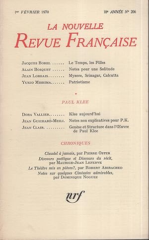 Image du vendeur pour La Nouvelle Revue Franaise - 18 Anne - N 206 - 1er Fvrier 1970 mis en vente par Librairie Lalibela