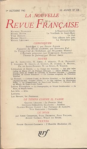 Seller image for La Nouvelle Revue Franaise - 10e anne - N 118 - 1er Octobre 1962. for sale by Librairie Lalibela