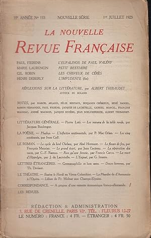 Bild des Verkufers fr La Nouvelle Revue Franaise - 10e anne, N 113 - Nouvelle Srie - 1er Juillet 1923. zum Verkauf von Librairie Lalibela