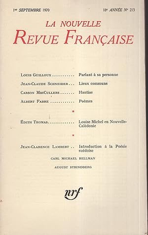 Image du vendeur pour La Nouvelle Revue Franaise. - 18 Anne - N 213 - 1er Septembre 1970. mis en vente par Librairie Lalibela