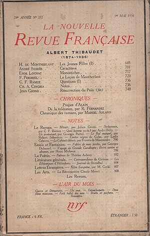 Image du vendeur pour La Nouvelle Revue Franaise Mai 1936 N 272 mis en vente par Librairie Lalibela