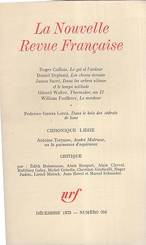 Imagen del vendedor de La Nouvelle Revue Franaise. - N 252 - Dcembre 1973. a la venta por Librairie Lalibela