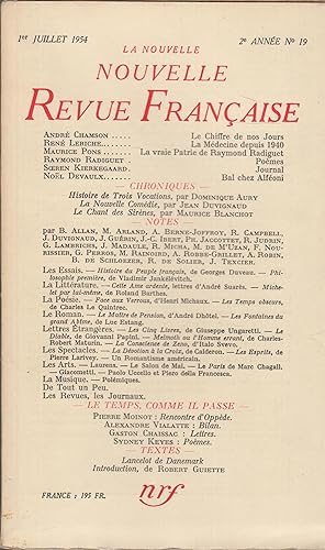 Imagen del vendedor de La Nouvelle Revue Franaise - 2e anne - N 19 - 1er Juillet 1954. a la venta por Librairie Lalibela
