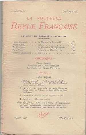 Bild des Verkufers fr La Nouvelle Revue Franaise - 18e anne N 197 - 1er Fvrier 1930. zum Verkauf von Librairie Lalibela