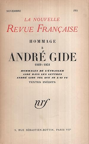 Imagen del vendedor de La Nouvelle Revue Franaise Novembre 1951 N NS11 HOMMAGE A ANDRE GIDE a la venta por Librairie Lalibela