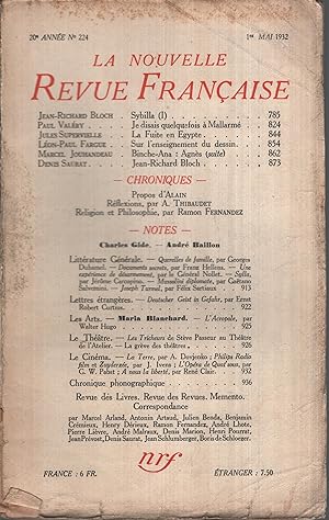 Immagine del venditore per La Nouvelle Revue Franaise Mai 1932 N 224 venduto da Librairie Lalibela