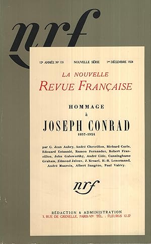 Immagine del venditore per La Nouvelle Revue Franaise Dcembre 1924 N NS12 HOMMAGE A JOSEPH CONRAD venduto da Librairie Lalibela