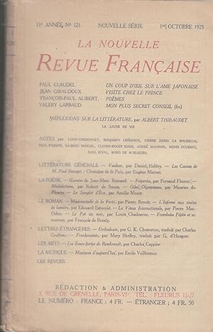 Imagen del vendedor de La Nouvelle Revue Franaise - Nouvelle srie - 11e anne - N 121 - 1er Octobre 1923. a la venta por Librairie Lalibela