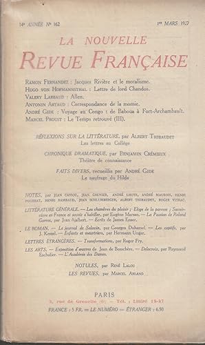 Imagen del vendedor de La Nouvelle Revue Franaise - 14e anne - N 162 - 1er Mars 1927. a la venta por Librairie Lalibela