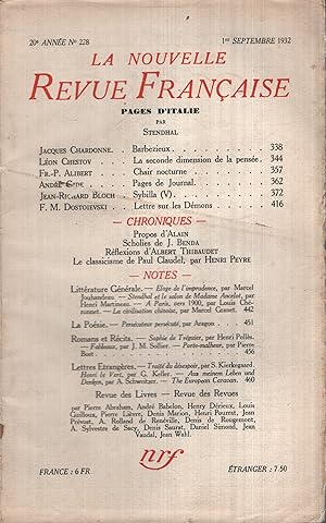 Imagen del vendedor de La Nouvelle Revue Franaise Septembre 1932 N 228 a la venta por Librairie Lalibela