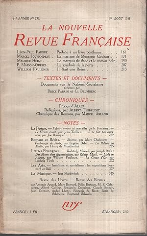 Seller image for La Nouvelle Revue Franaise Aot 1933 N 239 for sale by Librairie Lalibela