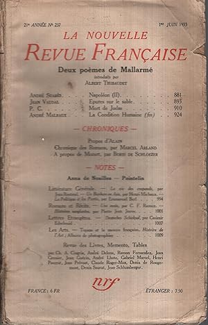 Seller image for La Nouvelle Revue Franaise Juin 1933 N 237 for sale by Librairie Lalibela