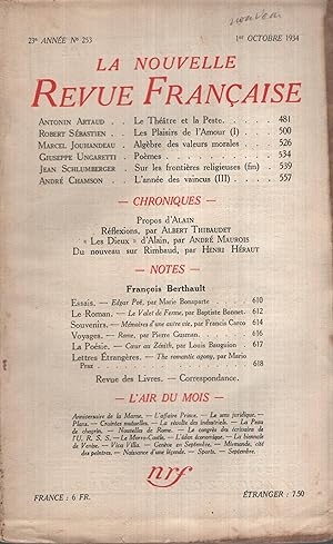 Seller image for La Nouvelle Revue Franaise Octobre 1934 N 253 for sale by Librairie Lalibela