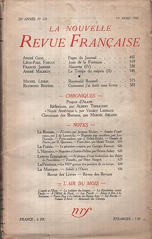 Immagine del venditore per La Nouvelle Revue Franaise Avril 1935 N 259 venduto da Librairie Lalibela