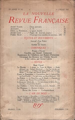 Immagine del venditore per La Nouvelle Revue Franaise Juillet 1935 N 262 venduto da Librairie Lalibela