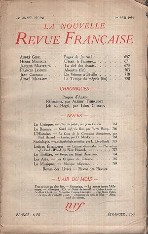 Seller image for La Nouvelle Revue Franaise Mai 1935 N 260 for sale by Librairie Lalibela