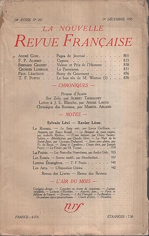 Immagine del venditore per La Nouvelle Revue Franaise Dcembre 1935 N 267 venduto da Librairie Lalibela