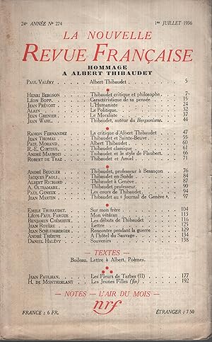 Seller image for La Nouvelle Revue Franaise Juillet 1936 N NS7 for sale by Librairie Lalibela