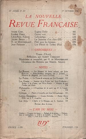 Imagen del vendedor de La Nouvelle Revue Franaise Octobre 1936 N 277 a la venta por Librairie Lalibela