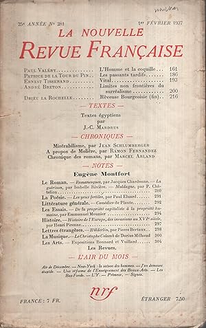 Imagen del vendedor de La Nouvelle Revue Franaise Fvrier 1937 N 281 a la venta por Librairie Lalibela