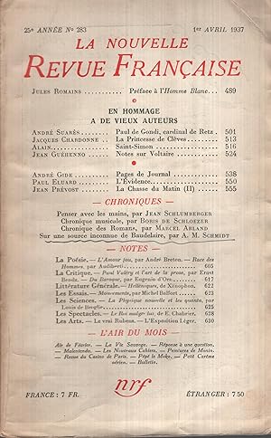 Seller image for La Nouvelle Revue Franaise Avril 1937 N 283 for sale by Librairie Lalibela