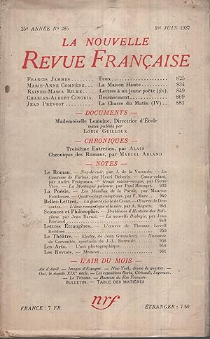 Imagen del vendedor de La Nouvelle Revue Franaise Juin 1937 N 285 a la venta por Librairie Lalibela