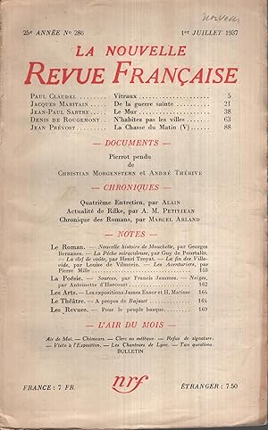 Seller image for La Nouvelle Revue Franaise Juillet 1937 N 286 for sale by Librairie Lalibela