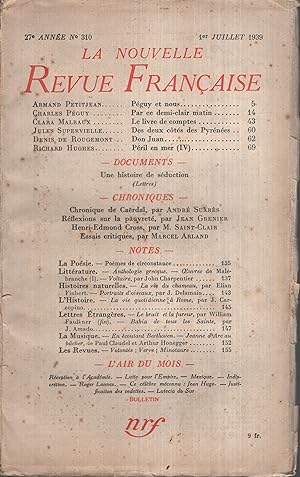 Bild des Verkufers fr La Nouvelle Revue Franaise Juillet 1939 N 310 zum Verkauf von Librairie Lalibela