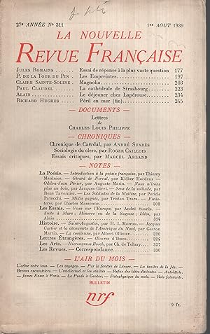 Immagine del venditore per La Nouvelle Revue Franaise Aot 1939 N 311 venduto da Librairie Lalibela