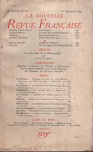 Seller image for La Nouvelle Revue Franaise Fvrier 1940 N 317 for sale by Librairie Lalibela