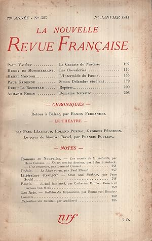 Immagine del venditore per La Nouvelle Revue Franaise Janvier 1941 N 323 venduto da Librairie Lalibela