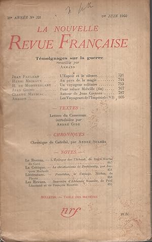 Imagen del vendedor de La Nouvelle Revue Franaise Juin 1940 N 321 a la venta por Librairie Lalibela