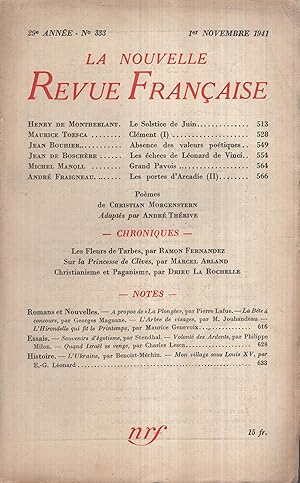 Seller image for La Nouvelle Revue Franaise Novembre 1941 N 333 for sale by Librairie Lalibela