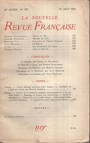 Seller image for La Nouvelle Revue Franaise Aot 1941 N 330 for sale by Librairie Lalibela