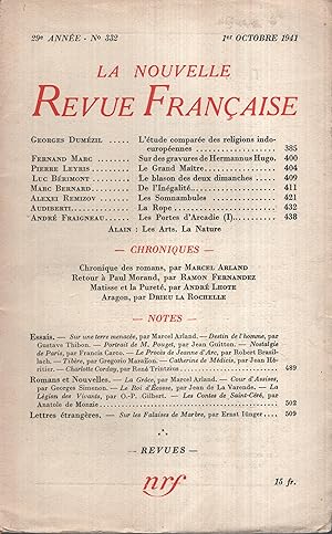 Imagen del vendedor de La Nouvelle Revue Franaise Octobre 1941 N 332 a la venta por Librairie Lalibela