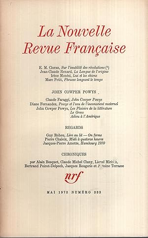 Seller image for La Nouvelle Revue Franaise Mai 1972 N 233 for sale by Librairie Lalibela