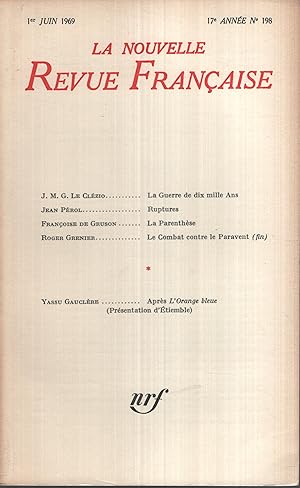 Imagen del vendedor de La Nouvelle Revue Franaise Juin 1969 N 198 a la venta por Librairie Lalibela