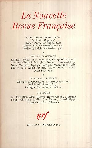 Bild des Verkufers fr La Nouvelle Revue Franaise Mai 1977 N 293 zum Verkauf von Librairie Lalibela