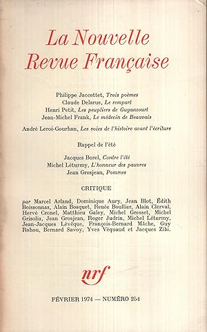 Seller image for La Nouvelle Revue Franaise Fvrier 1974 N 254 for sale by Librairie Lalibela