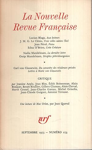 Bild des Verkufers fr La Nouvelle Revue Franaise Septembre 1975 N 273 zum Verkauf von Librairie Lalibela