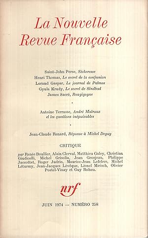 Seller image for La Nouvelle Revue Franaise Juin 1974 N 258 for sale by Librairie Lalibela