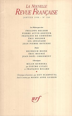 Seller image for La Nouvelle Revue Franaise Janvier 1998 N 540 for sale by Librairie Lalibela
