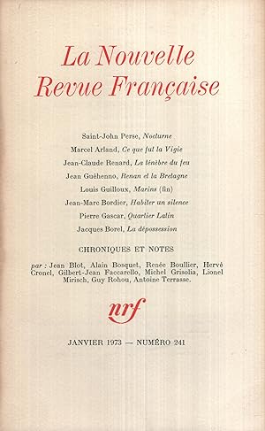 Seller image for La Nouvelle Revue Franaise Janvier 1973 N 241 for sale by Librairie Lalibela