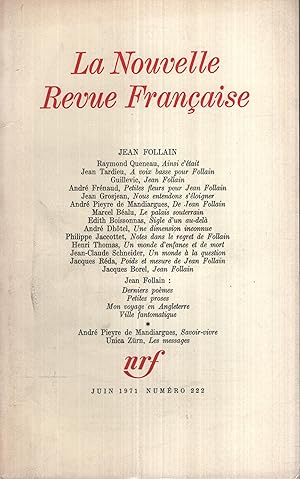 Imagen del vendedor de La Nouvelle Revue Franaise Juin 1971 N NS6 a la venta por Librairie Lalibela