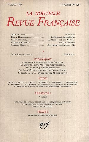 Seller image for La Nouvelle Revue Franaise Aot 1967 N 176 for sale by Librairie Lalibela