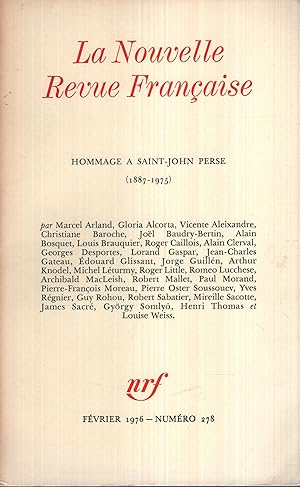 Image du vendeur pour La Nouvelle Revue Franaise Fvrier 1976 N NS2 HOMMAGE A SAINT JOHN PERSE mis en vente par Librairie Lalibela